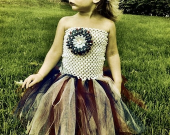 Patriotic Tutu Dress with Red, White and Blue Tulle and Flower Clip