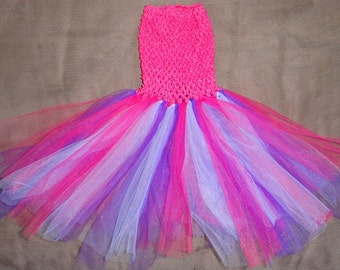 Bright Pink, Purple, and White Tutu with a Bright Pink Crochet Tube Top/Waistband Dress Newborn to Small Toddler