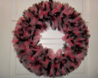 Extra Full Tulle Wreath Pink, Black, and Gray