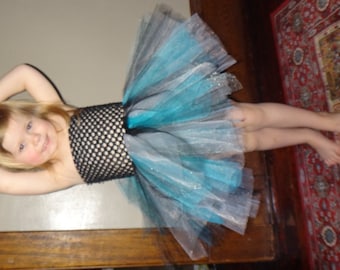 Turquoise, Black and White Tutu with a Black Crochet Tube Top/Waistband Dress Newborn to Small Toddler