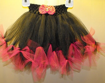 Black and Hot Pink Princess Tutu with Detachable Hair clip Bow