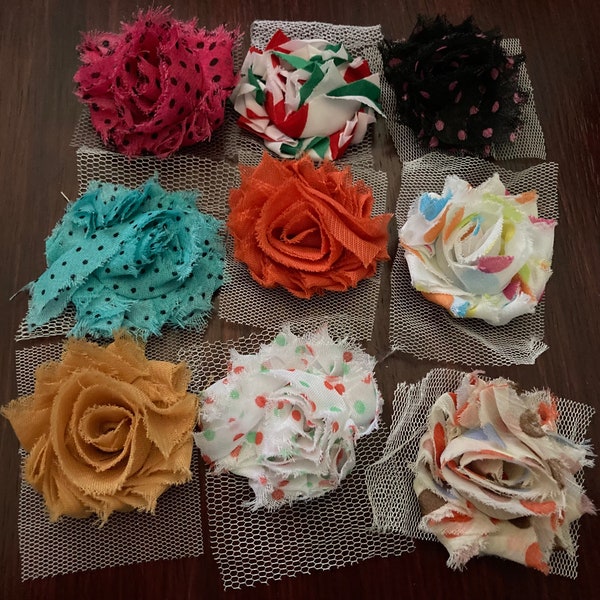 Mini Shabby rosette flower head (no clips) (pick your color) 1.5”