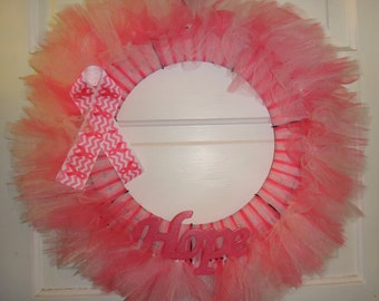 Pink Hope Breast Cancer Awareness Ribbon Tulle Wreath