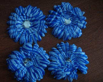 Grab Bag Sale!   4" Flower heads blue and white stripe (pack of 4)