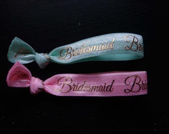 Bridesmaid Print Elastic Ponytail Hair Ties or Bracelet (Pink or Aqua)