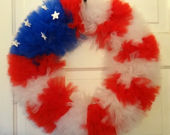 Extra Full Flag Themed Tulle Wreath