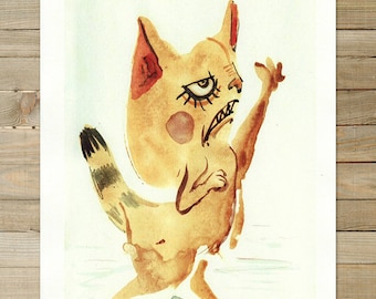Yellow Cat | 8.5 x 11 in Art Print | angry grumpy fiesty kitty lover pet portrait