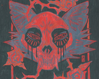 MXPXCHE | 9 x 12 in. art print | goth punk raccoon mapache skull trash panda artwork