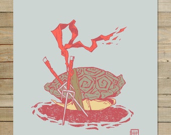 Raphael TMNT - Wojownicze Żółwie Ninja | Archiwalny wydruk artystyczny 9 x 12 cali | fan art japoński tusz anime
