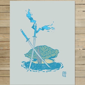 Leo TMNT Teenage Mutant Ninja Turtles 9 x 12 in. archival art print leonardo fan art japanese anime ink image 1