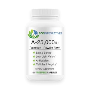 Vitamin A 25,000 IU Supplement | Vitamin A Palmitate Powder Form | Clean-Label | Allergen Free | Non GMO | 100 Capsules | EcoIntegratives®