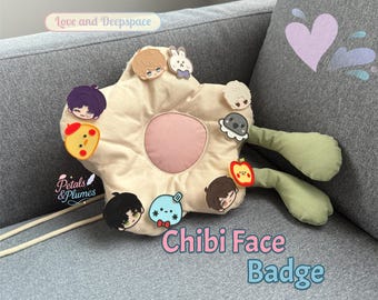 Chibi Face Badge | Love and Deepspace Fan Art | Rafayel, Xavier, Zayne, Sylus, Caleb | Claw Machine Plushies | Handmade Otome Game Merch