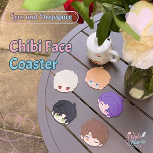 Chibi Face Coasters | Love and Deepspace Fan Art | Rafayel, Xavier, Zayne, Sylus, Caleb | Handmade Otome Game Merchandise