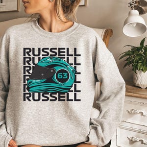 George Russell Racing Car Sweatshirt  Motor Sport Fan Apparel  Stylish Racing Gear