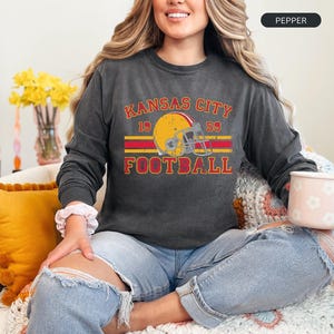 Distressed Kansas City Football Shirt, Comfort Colors KC Football Crewneck Retro Chiefs Gift for Chiefs Football Fan KC Chiefs Gift Game Day