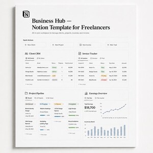 Notion Template für Freelancer | Kunde crm + Invoice Tracker | Projektleitung, Content Kalender