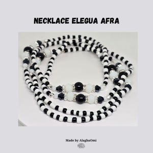 Elegua  Afra Beaded Necklace – Black and White Eleke, Spiritual Protection