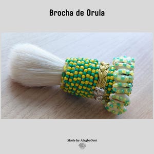 Orula Brocha – Pennello Ifa con perline da 10 cm, strumento Orisha verde e giallo per Limpiezas e rituali