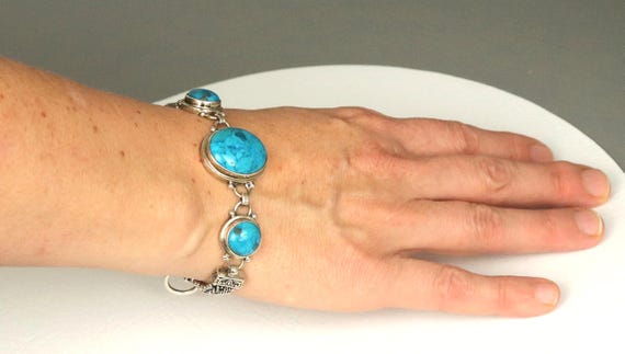 Solid 925 Sterling Silver Southwest Turquoise Col… - image 9