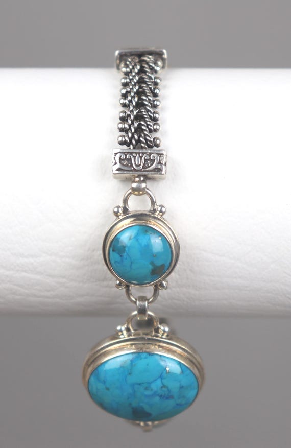 Solid 925 Sterling Silver Southwest Turquoise Col… - image 2