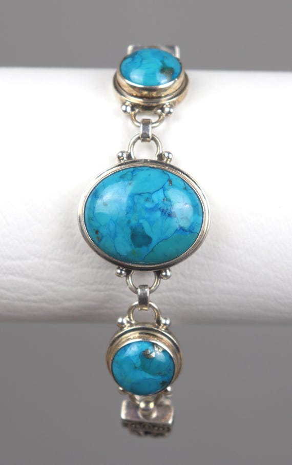 Solid 925 Sterling Silver Southwest Turquoise Col… - image 1