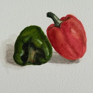Dipinto originale di peperoni ad acquerello, verdura dipinta a mano, mini dipinto ad acquerello (senza cornice)