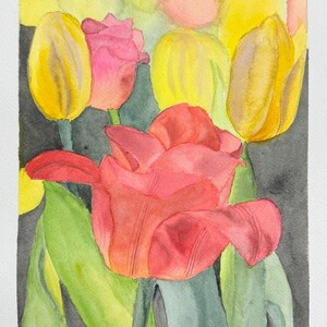 Original Aquarell Tulpenmalerei, Blumenbild, Blumenbild, botanische Kunst, (ungerahmt)