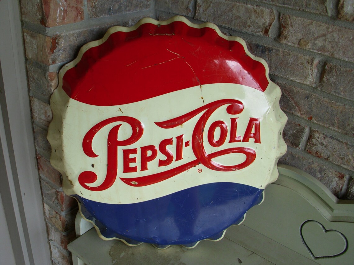 Pepsi Bottle Cap Sign Vintage Pepsi Cola Sign Original Etsy