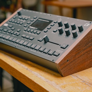 Elektron Octatrack Solid Walnut Cheeks and Stand. Two orientations