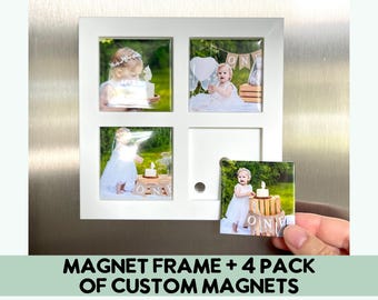 Magnet Frame AND 4 Custom Magnet Set, Custom Photo Magnets, Fridge Magnets, Custom Magnets, Personalized Magnets, Gift Ideas