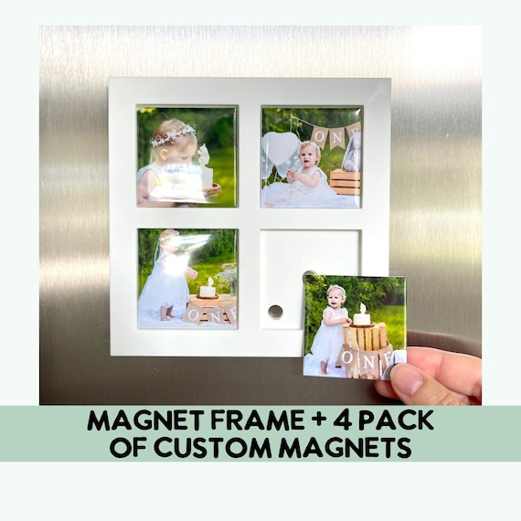 Magnet Frame AND 4 Custom Magnet Set, Custom Photo Magnets, Fridge Magnets, Custom Magnets, Personalized Magnets, Gift Ideas