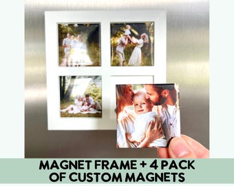 Cadre magnétique et lot de 4 aimants personnalisés, cadeau fête des mères, aimants photo personnalisés pour maman, aimants pour réfrigérateur, cadeau de Noël, aimants personnalisés