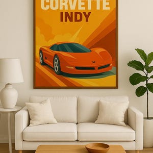 Chevrolet Corvette Indy Poster – Retro Car Wall Art, Vintage Printable Racing Decor, Classic Sports Car Print for Garage or Man Cave