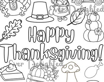 Thanksgiving Coloring Page: Printable Fall Kids Activity, Customizable