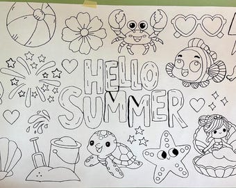 Large Summer Themed Coloring Poster: Kids Art Activity