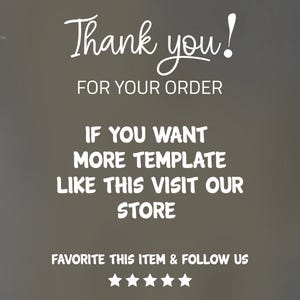 May include: A digital thank you card featuring the text Thank you! FOR YOUR ORDER, IF YOU WANT MORE TEMPLATE LIKE THIS VISIT OUR STORE, and FAVORITE THIS ITEM & FOLLOW US. The top left corner displays the Yobora Studio logo and five stars.
