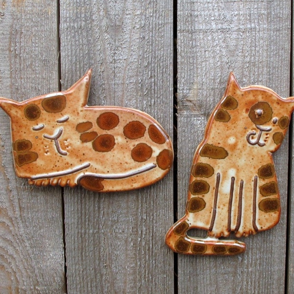 Spotted Sleeping and Sitting Hand-Pressed Kitties Tile Set