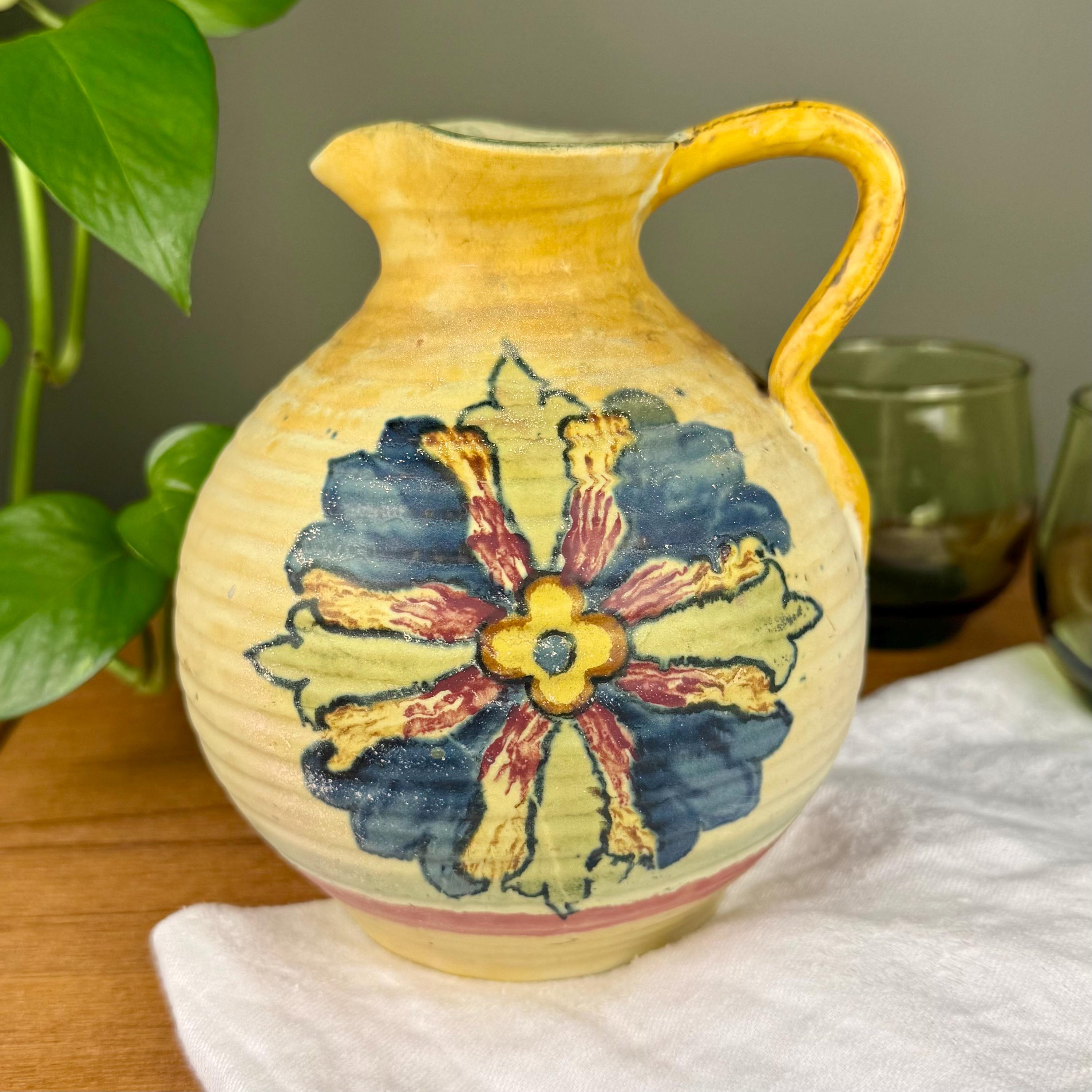 Antique Weller Barcelona Pitcher, 6 Inch Art Pottery Jug, Hand