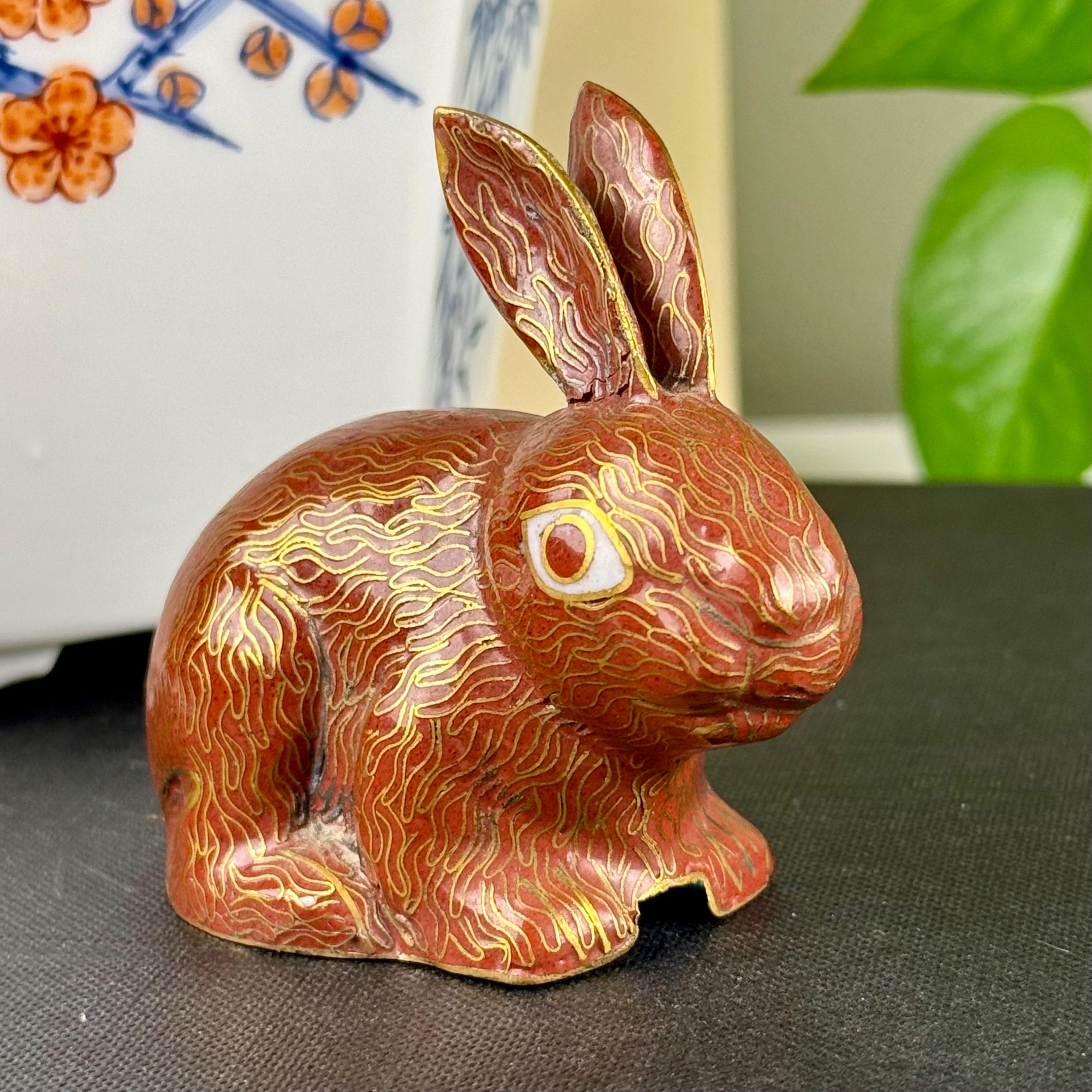 Vintage Cloisonné Rabbit Figurine – Copper Enamel Bunny With Turquoise ...