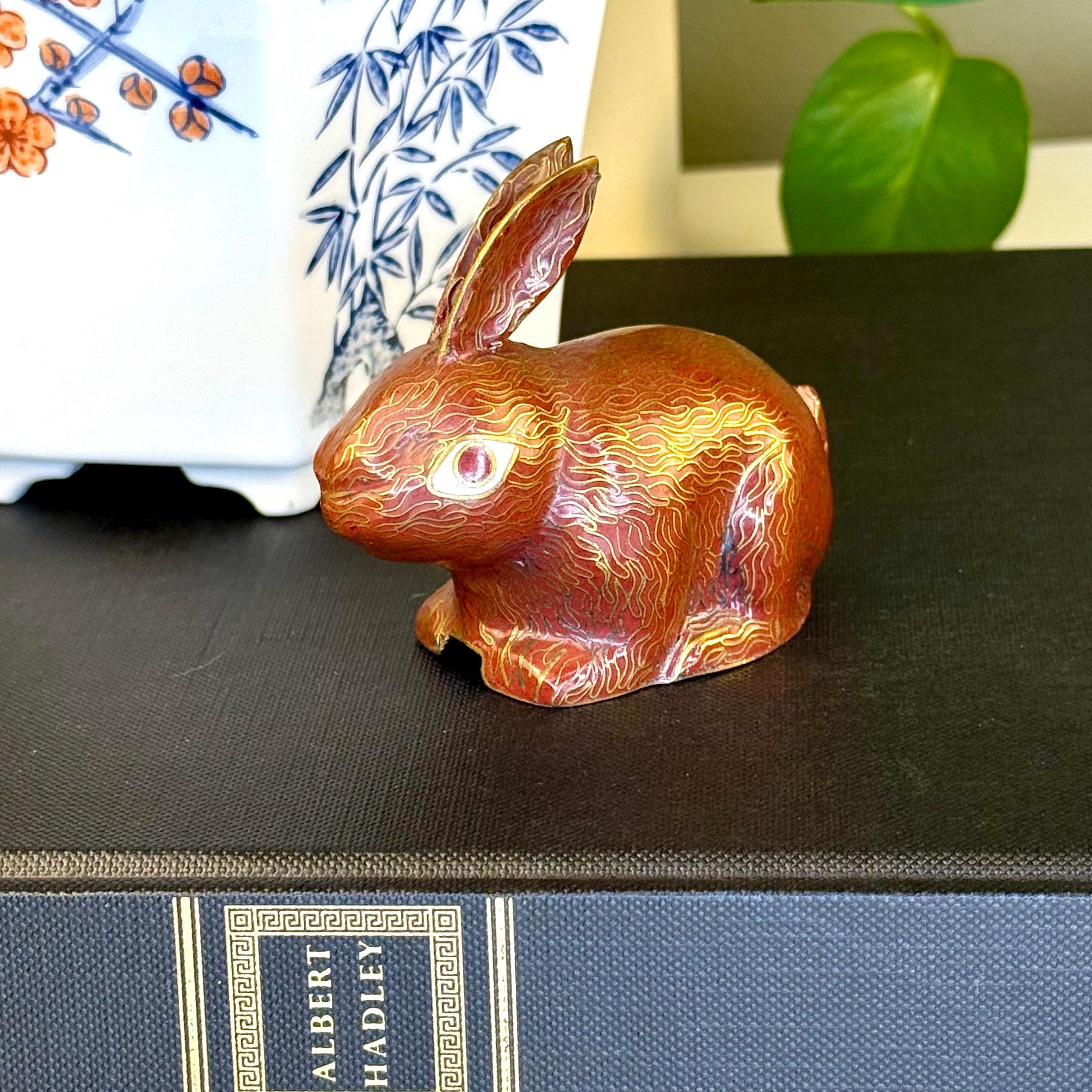 Copper Colour Rabbit Vintage Cloisonné Rabbit Figurine – Copper Enamel Bunny With Turquoise ...
