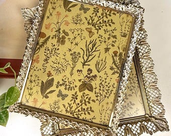 Vintage 1950s 1960s Picture Frames Pair,  8x10 Gold Filigree Whitewashed Metal,  Hollywood Regency, Ball Feet, Wedding Decor