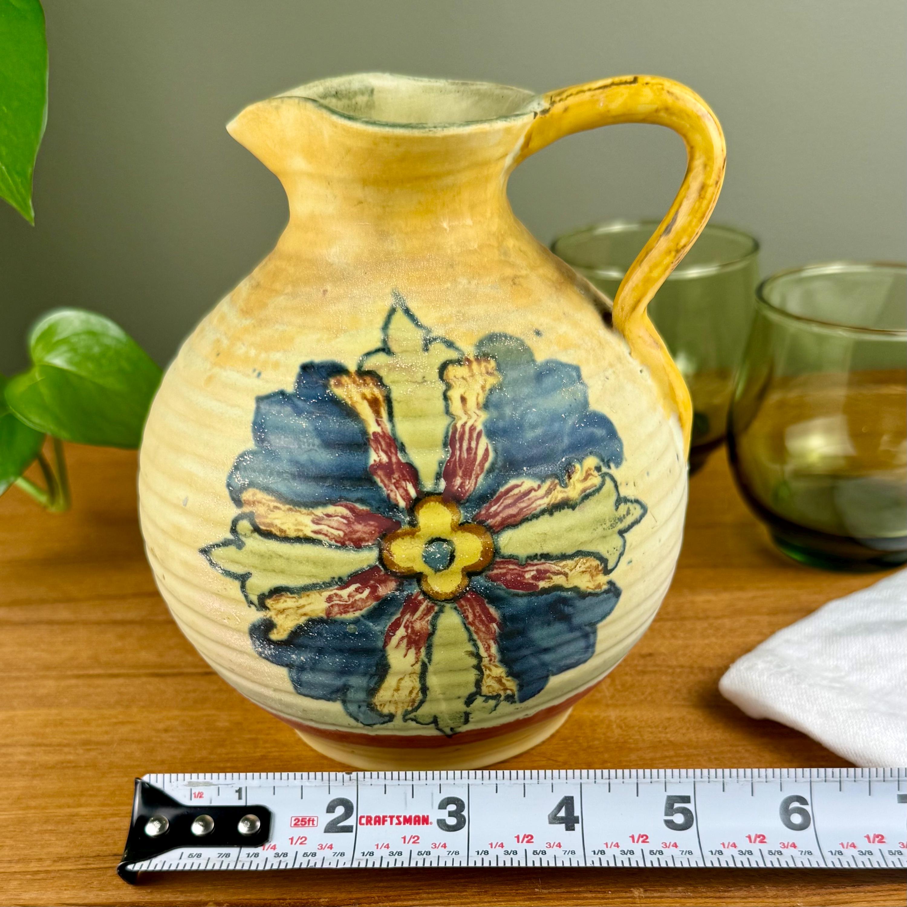 Antique Weller Barcelona Pitcher, 6 Inch Art Pottery Jug, Hand