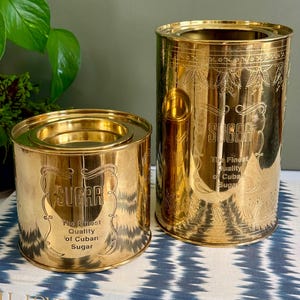 Brass Sugar Containers- Retro Kitchen Decor- Set of 2 Decorative Brass Canisters-Nostalgic Shelf Accent- Vintage Collectible Indian Brass