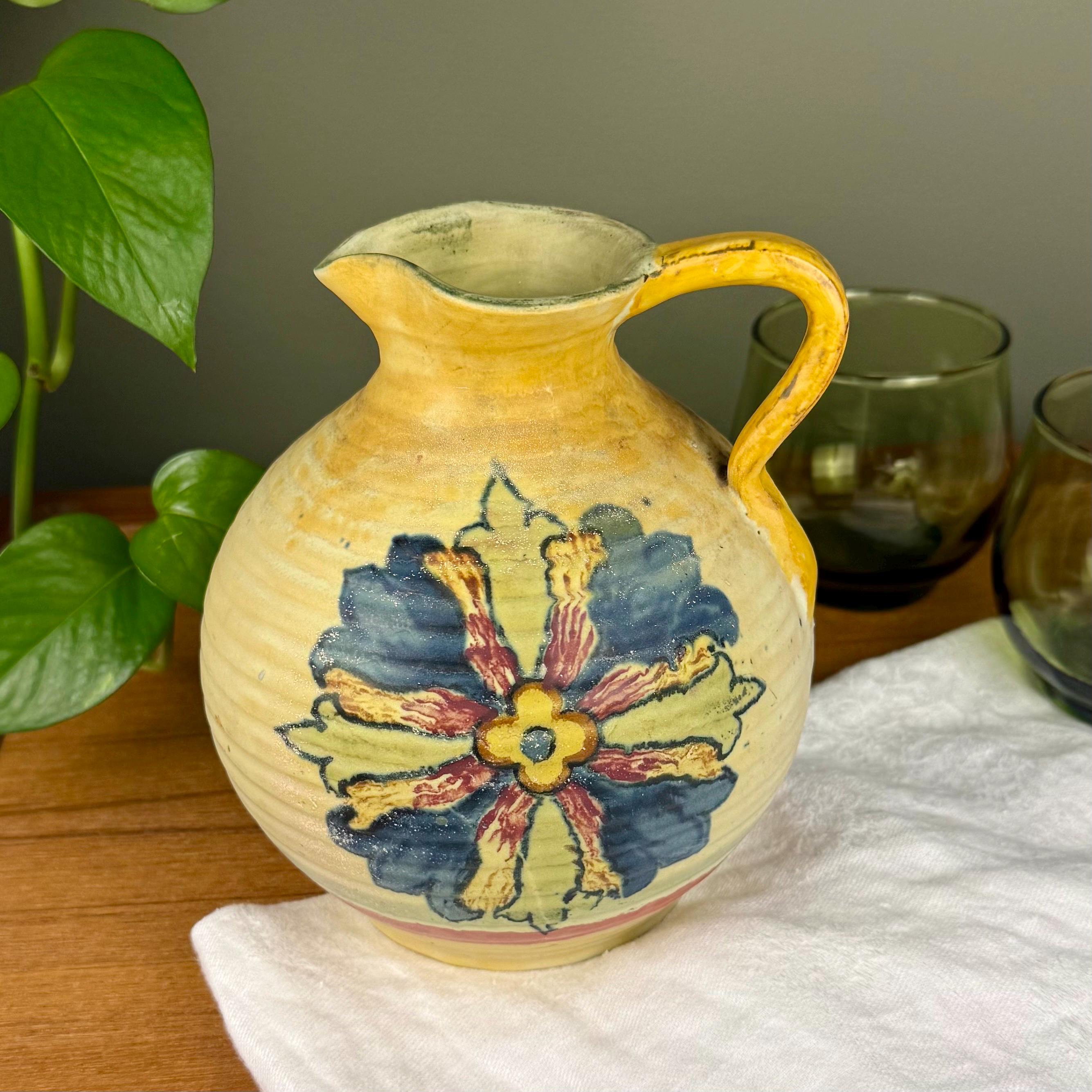 Antique Weller Barcelona Pitcher, 6 Inch Art Pottery Jug, Hand