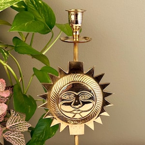 Vintage Brass Sun Face Candleholder | Modern Organic Luxe Decor | Collected Boho Table Accent