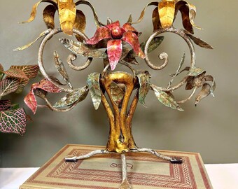 Vintage Hollywood Regency Italian Gilt Tole 2 Candle Sconce  display picture 1