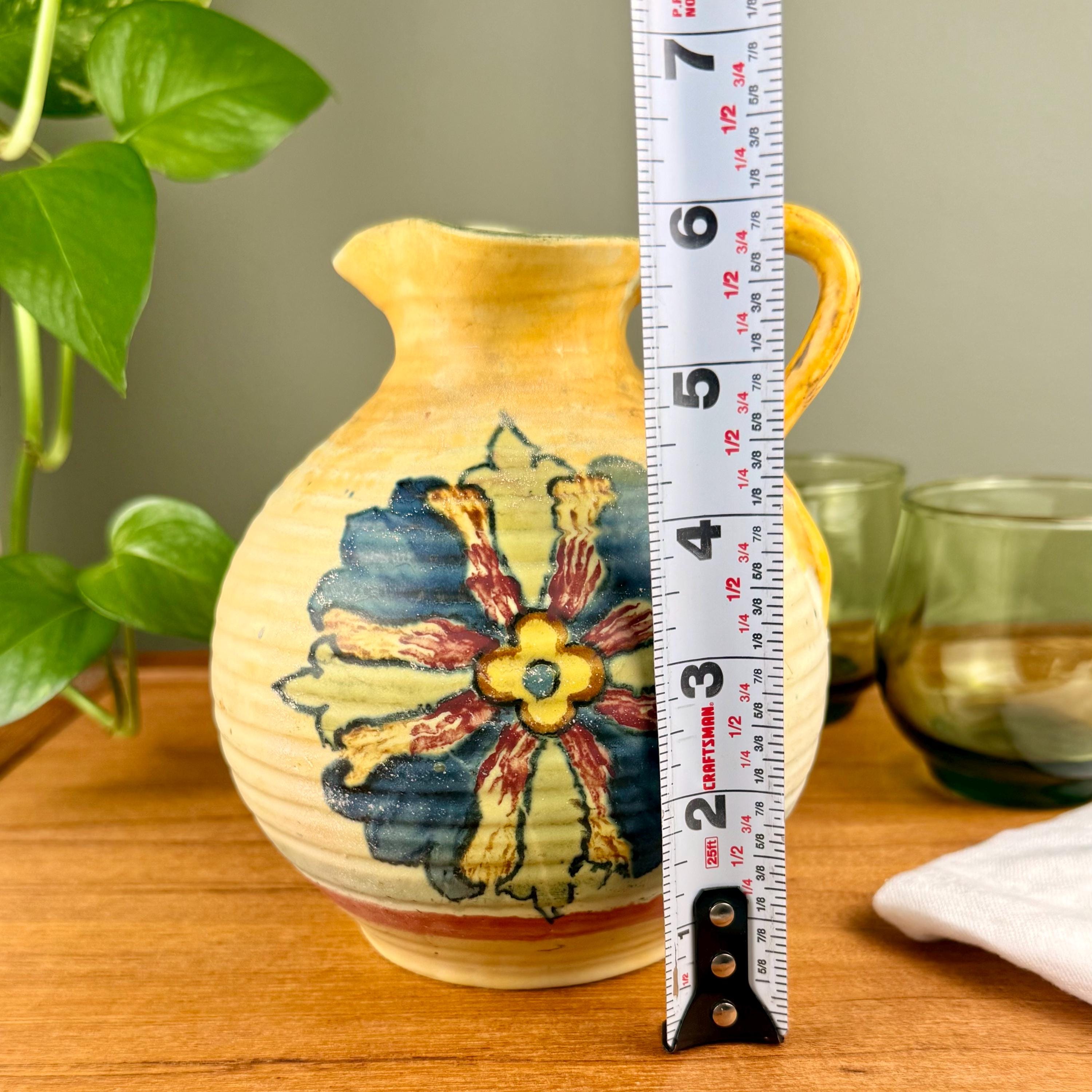 Antique Weller Barcelona Pitcher, 6 Inch Art Pottery Jug, Hand