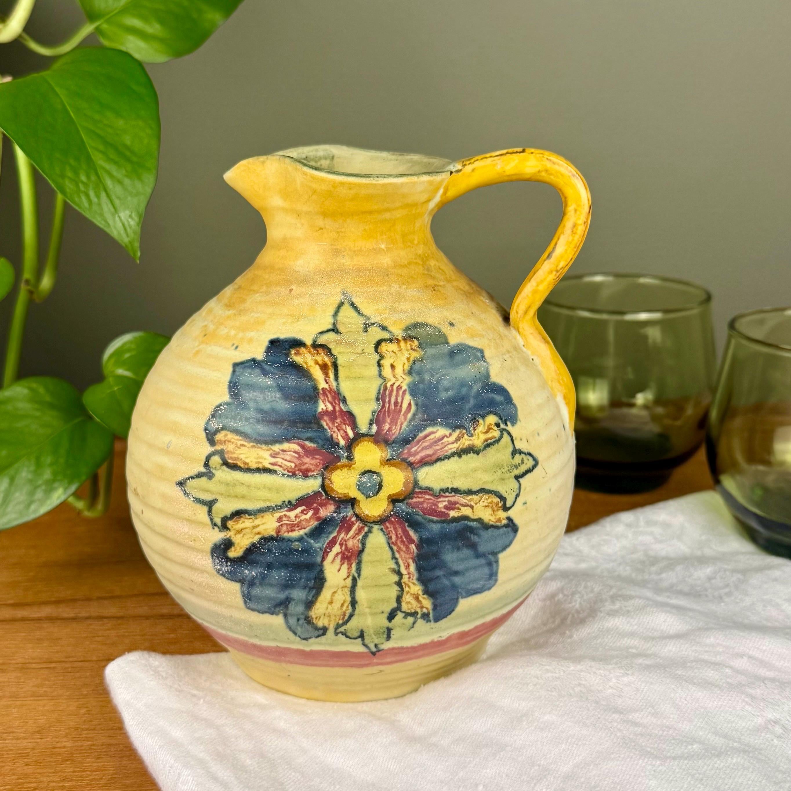 Antique Weller Barcelona Pitcher, 6 Inch Art Pottery Jug, Hand