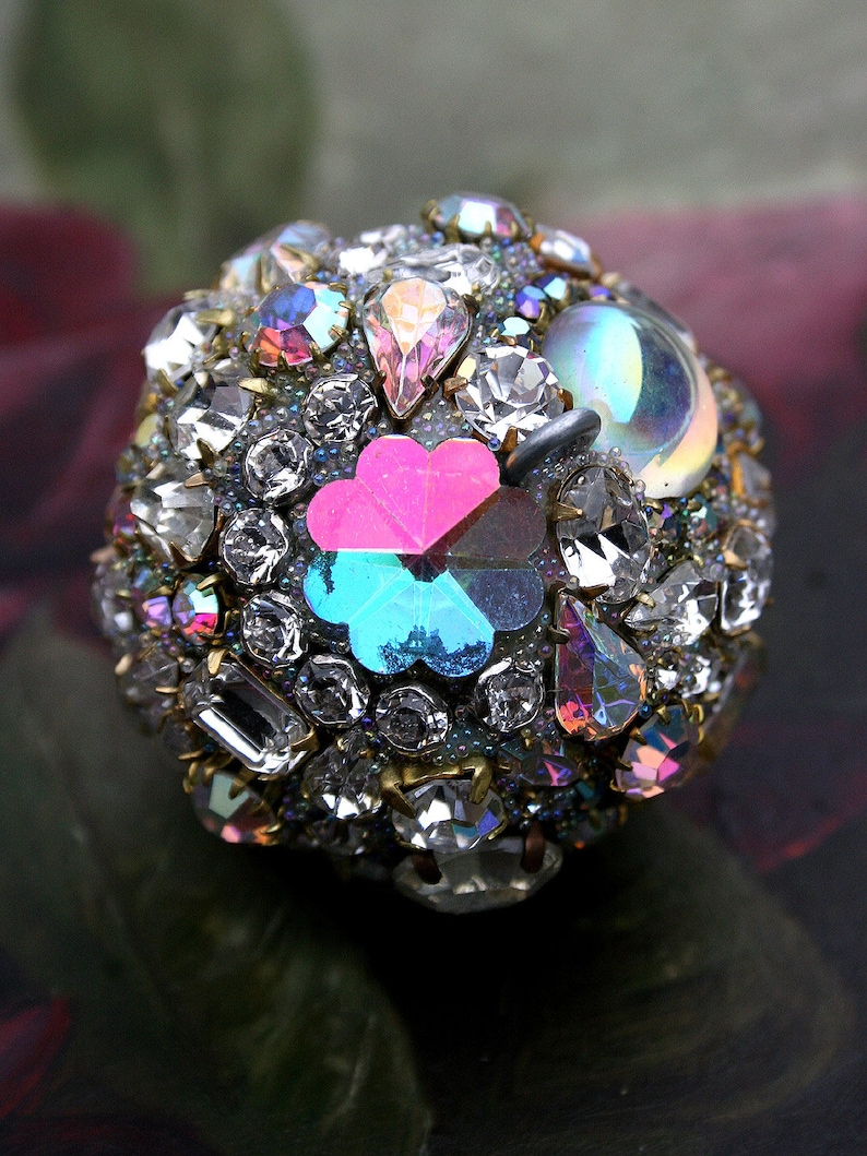 Vintage Crystals Rhinestones Ball Orb Sphere Encrusted Jewelry Ornament Crystal AB Jewelry for the Home and Holidays Original Art Decor
