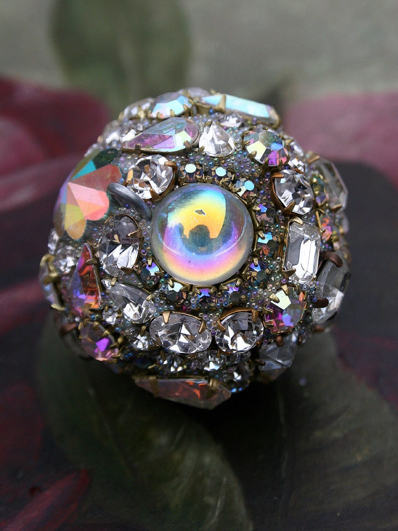 Vintage Crystals Rhinestones Ball Orb Sphere Encrusted Jewelry Ornament Crystal AB Jewelry for the Home and Holidays Original Art Decor
